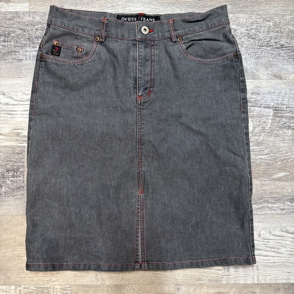 Guess Y2K‎ Gray Wash Denim Stretch Pencil Skirt Sz 30